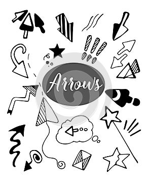 Vector set, doodle arrows of different shapes.